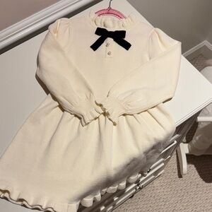 Janie and Jack Cream Dress with Black Bow